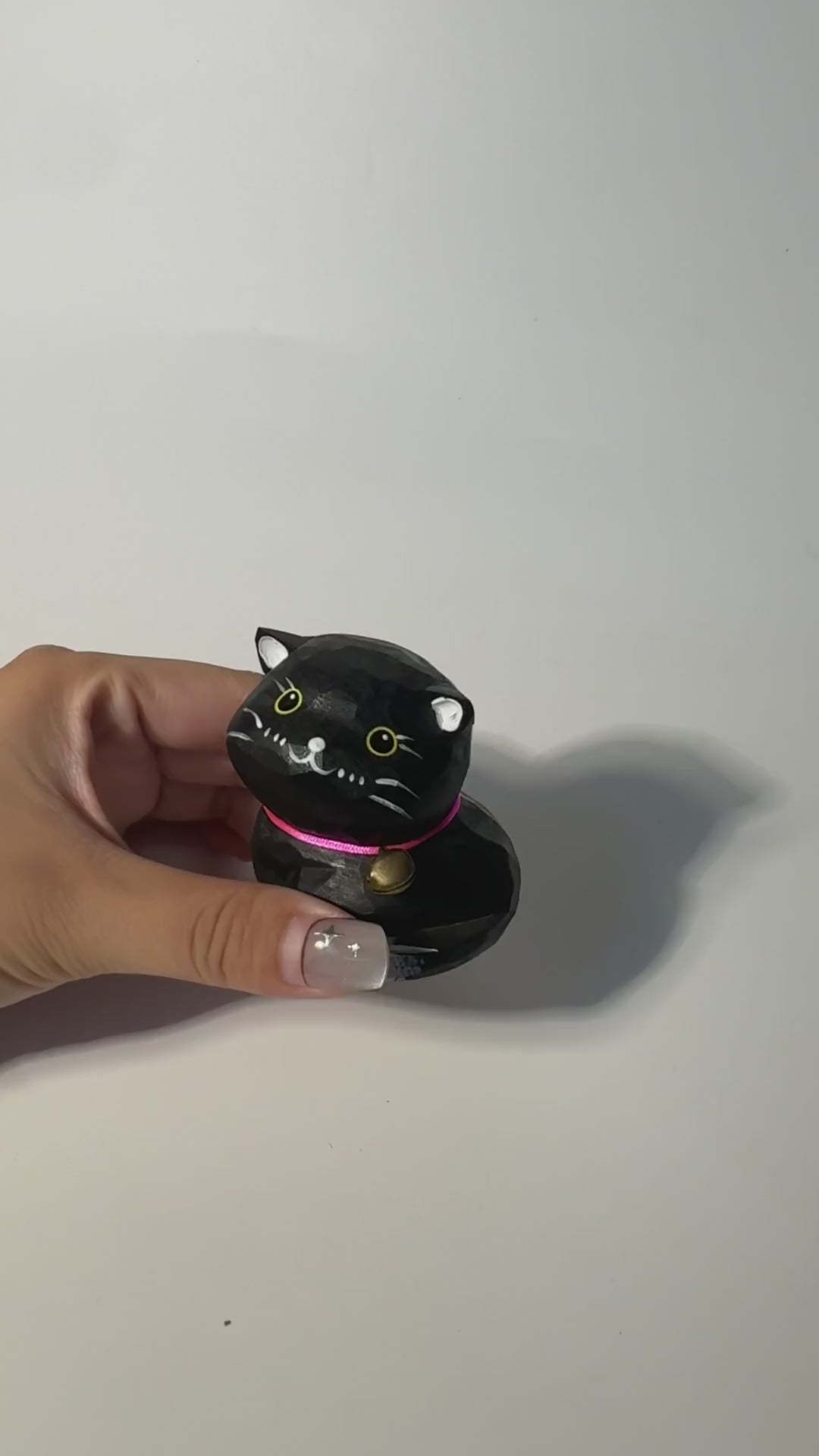 Whimsical Black Cat Wood Carving, Wooden Tuxedo Kitten Figurine, Hand Carved Pet Decor, Cute Desk Pet, Cat Lover Gift Idea product video