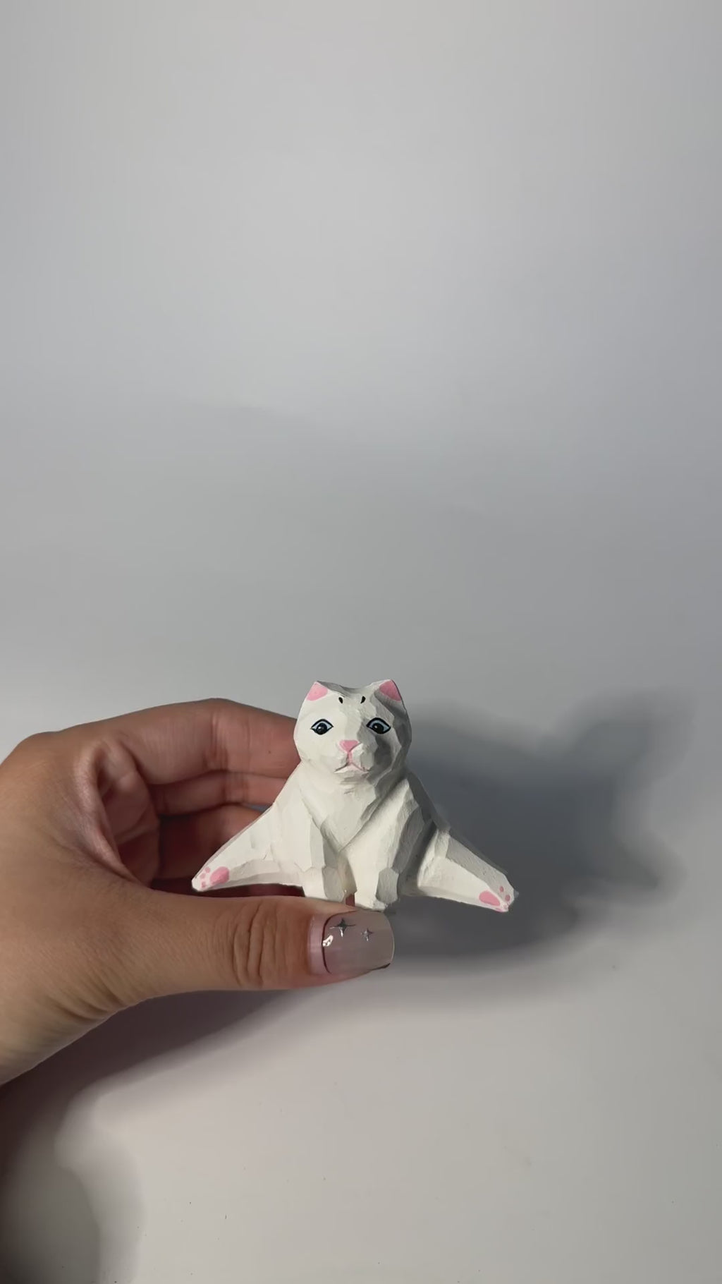 Whimsical White Cat Wood Carving Funny Sploot Kitty Figurine Cat Lover Gift product video