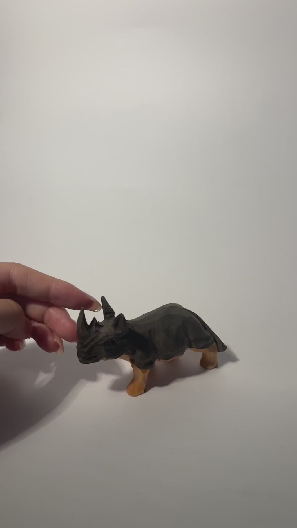 Rustic Hand Carved Wooden Rhino Figurine Geometric Wood Animal Sculpture Safari Decor Nursery Art Unique Gift for Animal Lover product video