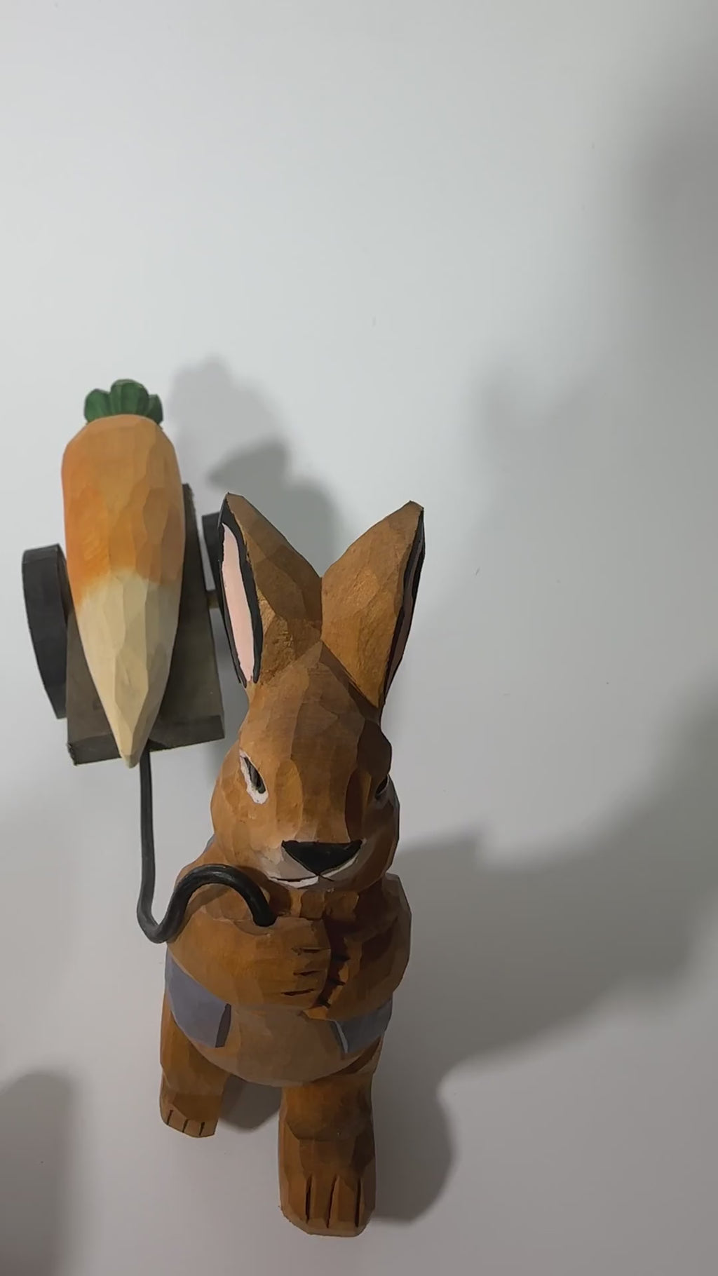 Handmade Wooden Rabbit Figurine, Bunny Pulling Wagon, Easter Decor, Gardener Gift, Spring Animal Art product video
